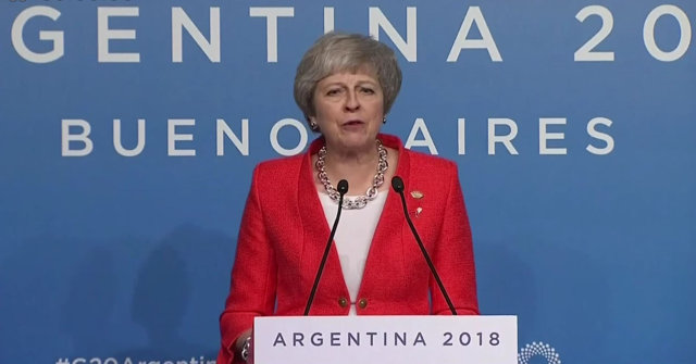 英首相特蕾莎·梅在2018年阿根廷G20领导人峰会上演讲